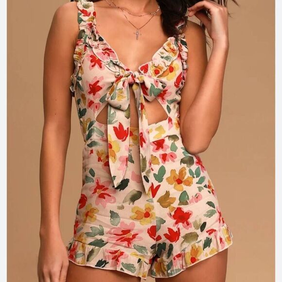 Winston White Alessandra Watercolor Tie Front Romper - Picture 1 of 9